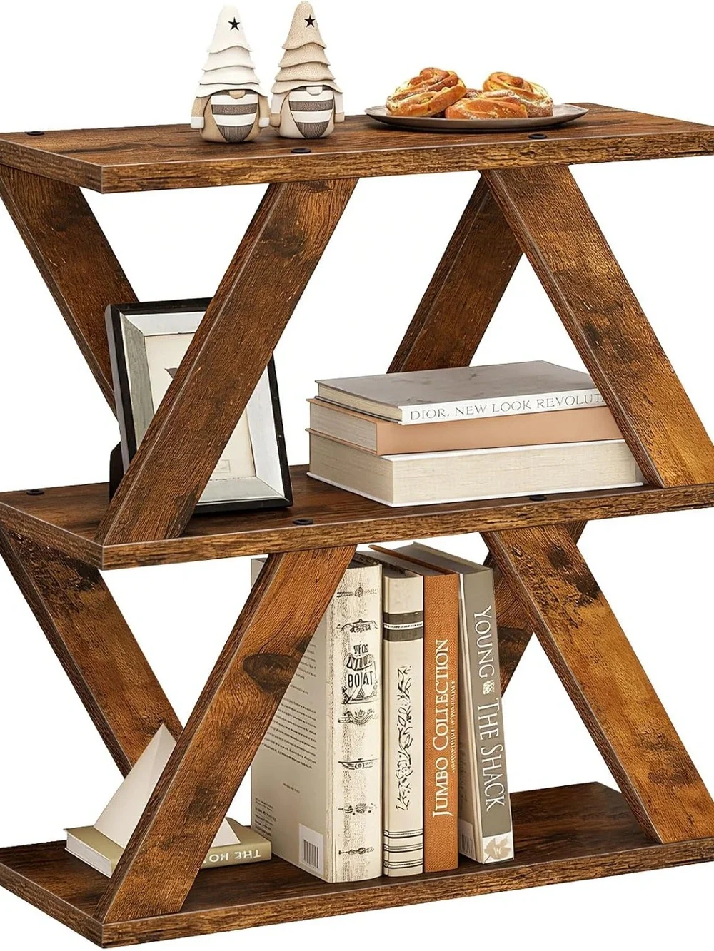 Rustic Brown Wooden X-Frame Wall Shelf - Home Wall Decor